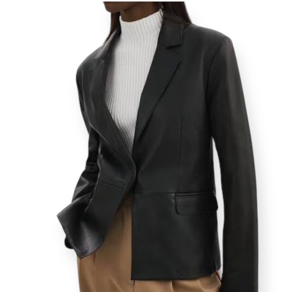 LaMarque Elza Notched Collar Black Leather Blazer Jacket - Picture 2 of 15